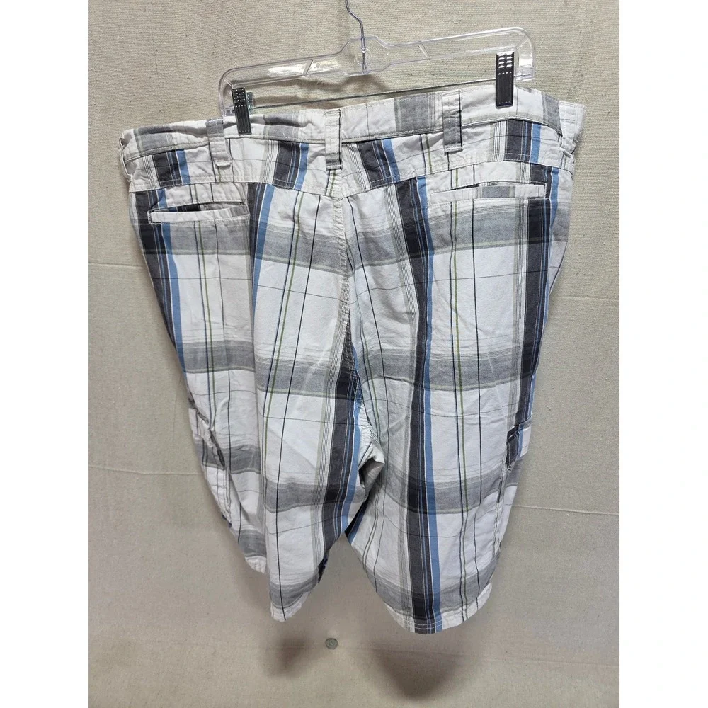 Wrangler Mens Plaid Cargo Shorts White Blue Grey Cotton 60CMW4L Size 46
